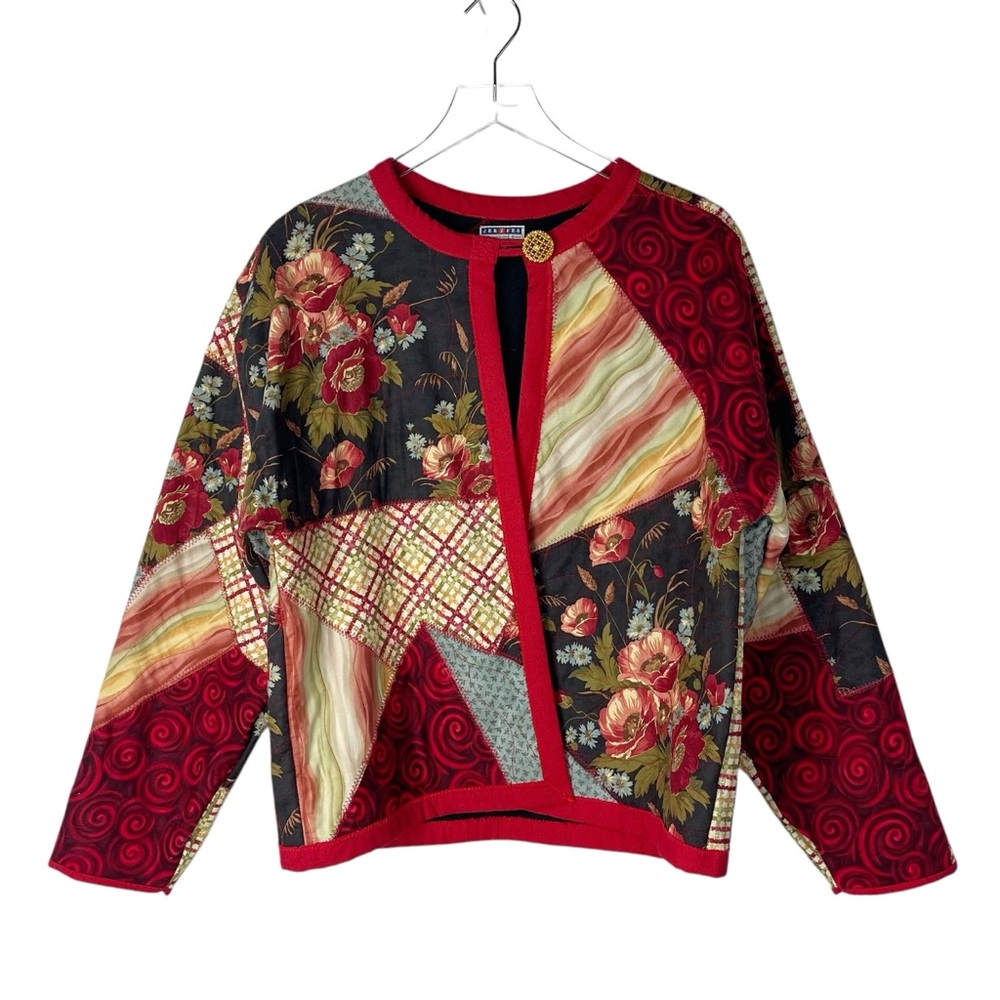 Jerzees Floral Quilt Jacket Large Patchwork Quilt… - image 1